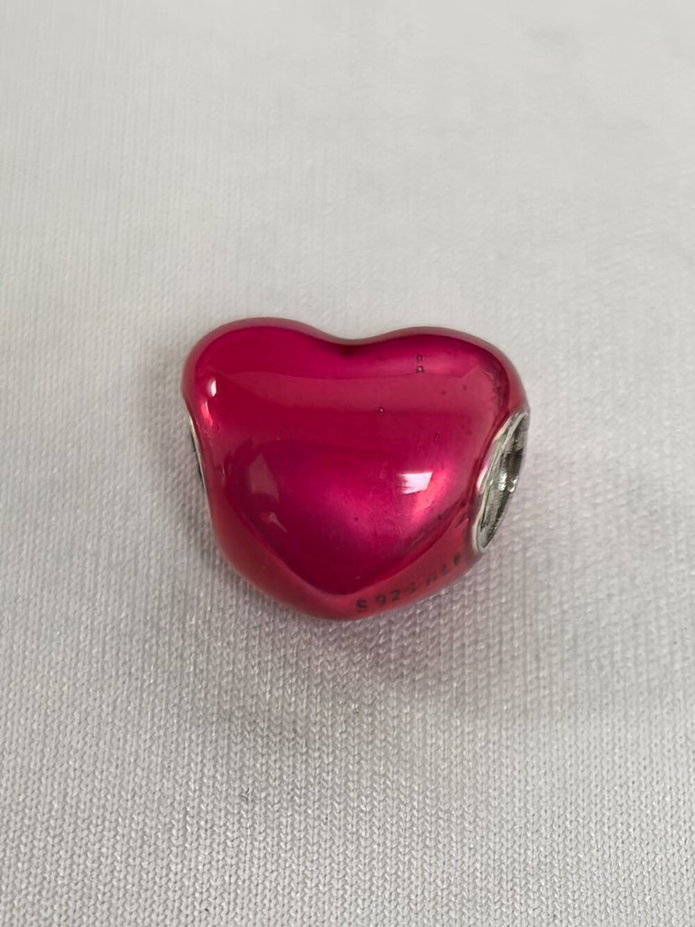 Pandora Metallic Pink Heart Charm, S925 Silver Jewelry